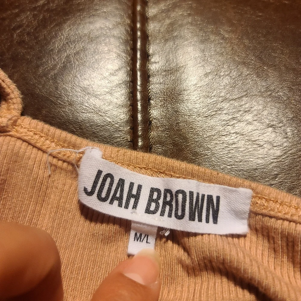 Joah Brown Ribbed Spaghetti Strap Mini Dress - M/L - Sand/Nude Pink Rose - Picture 5 of 5